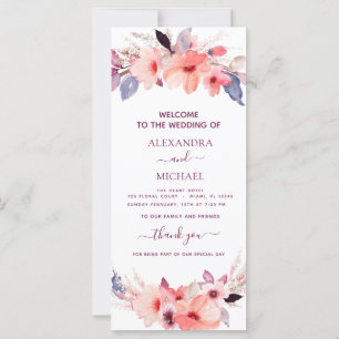 Elegant Burgundy Floral Watercolor Wedding Program
