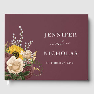 Elegant Burgundy Floral Wedding  Guest Book