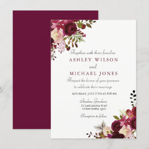 Elegant Burgundy Floral Wedding Invitation