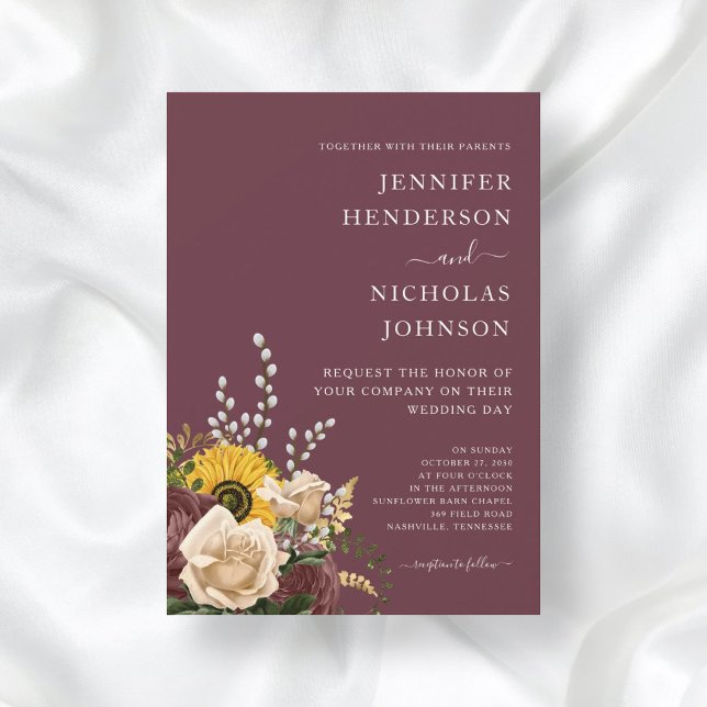 Elegant Burgundy Floral Wedding  Invitation (Creator Uploaded)