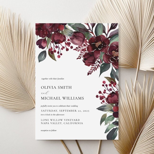 Elegant Burgundy Floral Wedding Invitation (Creator Uploaded)