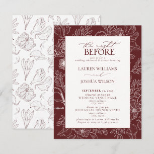 Elegant Burgundy Floral Wedding Rehearsal Dinner Invitation
