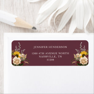 Elegant Burgundy Floral Wedding Return Address
