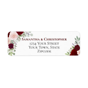 Elegant Burgundy Floral Wedding Return Address