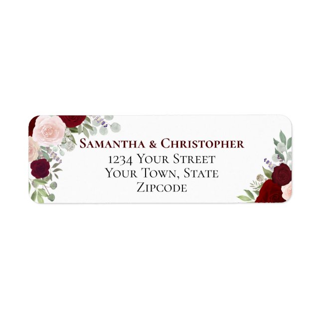 Elegant Burgundy Floral Wedding Return Address (Front)
