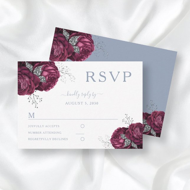 Elegant Burgundy Floral Wedding RSVP Card (Creator Uploaded)