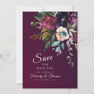 Elegant Burgundy Floral Wedding Save The Date Invitation