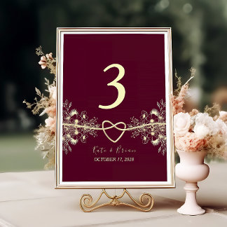 Elegant Burgundy Floral Wedding Table Number