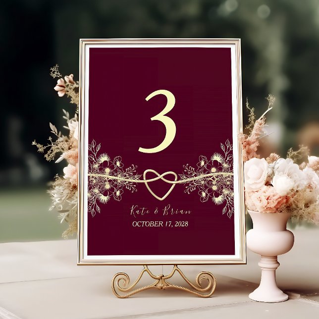 Elegant Burgundy Floral Wedding Table Number (Creator Uploaded)