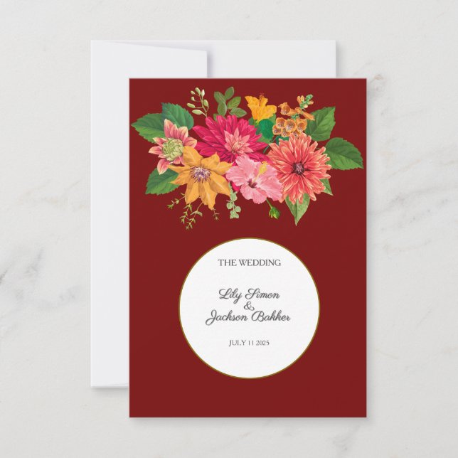 Elegant Burgundy Floral Wedding Thank You Card (Front)