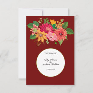 Elegant Burgundy Floral Wedding Thank You Card