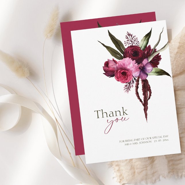 Elegant Burgundy Floral Wedding Thank You Card (Elegant Burgundy Floral Wedding Thank You Card)