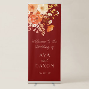 Elegant Burgundy Floral Wedding Welcome Retractable Banner
