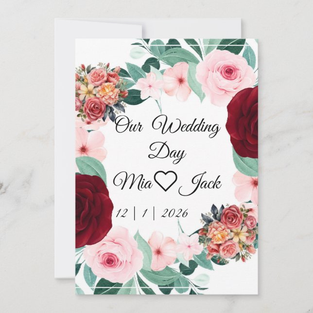 Elegant Burgundy Floral Wedding Welcome Sign Invitation (Front)