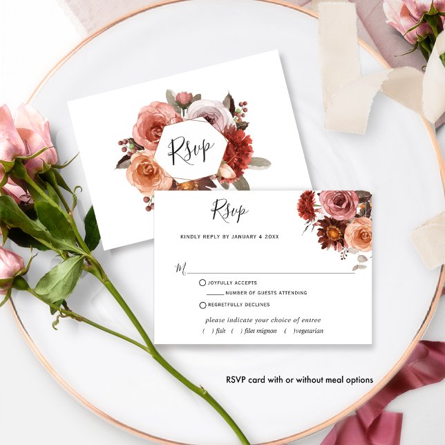 Elegant Burgundy Floral with or without meals RSVP (Creator Uploaded)