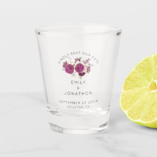 Elegant Burgundy Florals Keepsake Save The Date Shot Glass