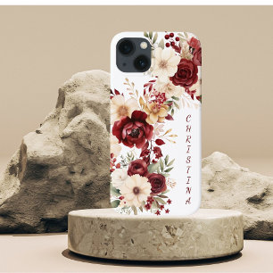 Elegant Burgundy Flowers iPhone 13 Case