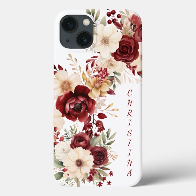 Elegant Burgundy Flowers Case-Mate iPhone Case (Back)