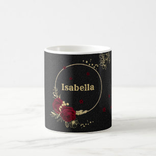 Elegant burgundy flowers gold black coffee mug