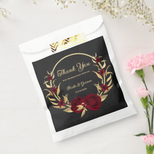 Elegant burgundy flowers gold black wedding  favour bags