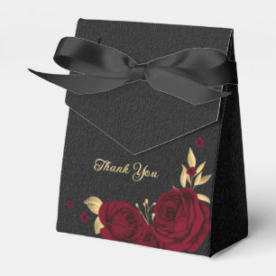 Elegant burgundy flowers gold black wedding favour box