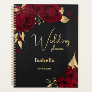 Elegant burgundy flowers gold black wedding planner