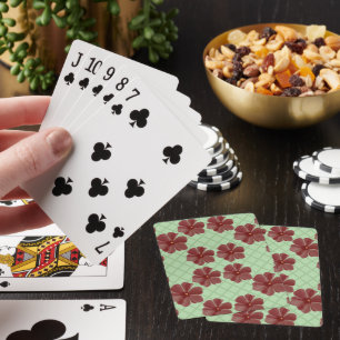 Elegant burgundy flowers on sage green playing cards