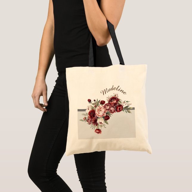 Elegant Burgundy Flowers Tote Bag (Front (Product))
