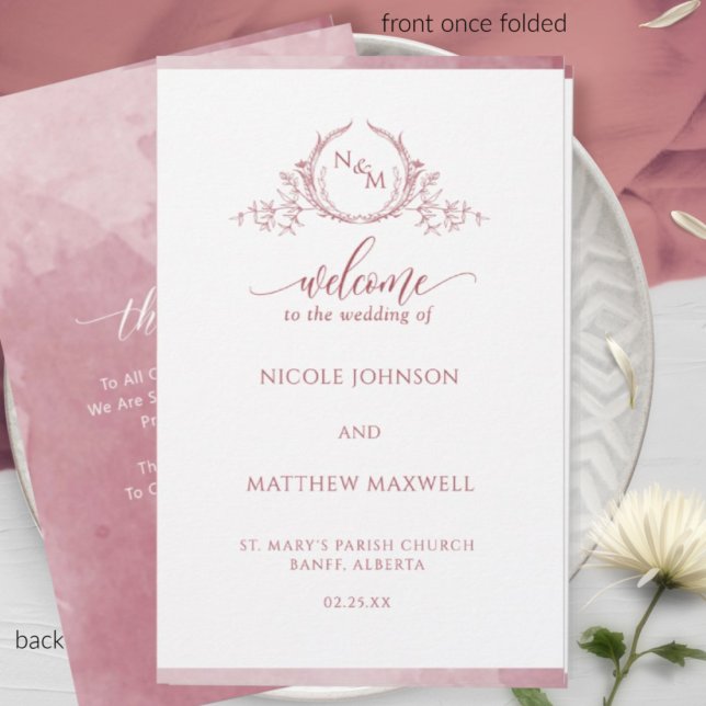 Elegant Burgundy Folded Wedding Ceremony Program (Creator Uploaded)