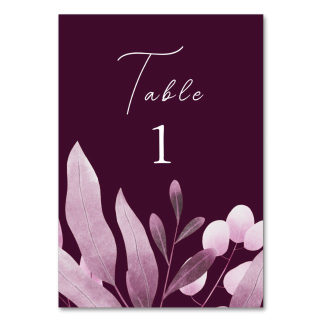 Elegant Burgundy Forest Big Leaves Wedding  Table Number (Back)