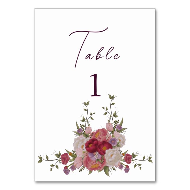 Elegant Burgundy Forest Flowers Wedding  Table Number (Back)