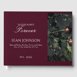 Elegant Burgundy Forever in Our Hearts Funeral Guest Book