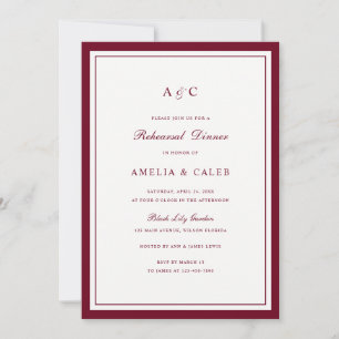 Elegant Burgundy Frame Rehearsal Dinner Wedding Invitation