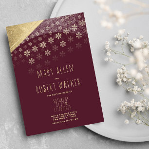 Elegant burgundy geometric gold floral wedding invitation