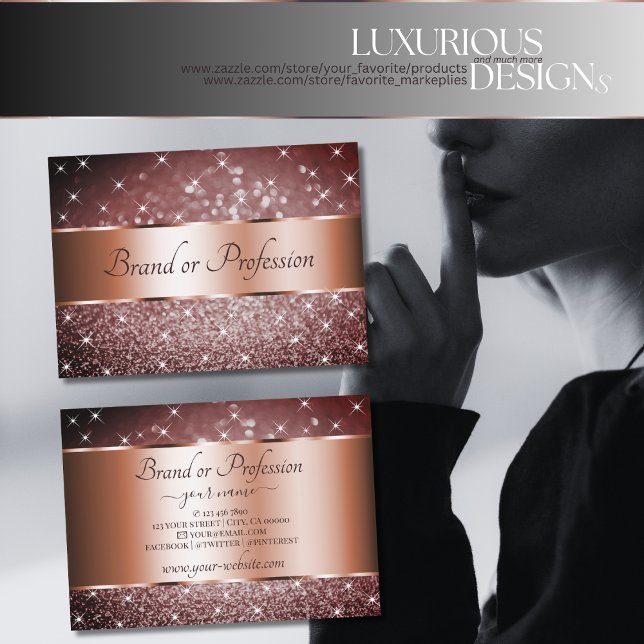 Elegant Burgundy Glitter Stars Rose Gold Border Business Card (Creator Uploaded)