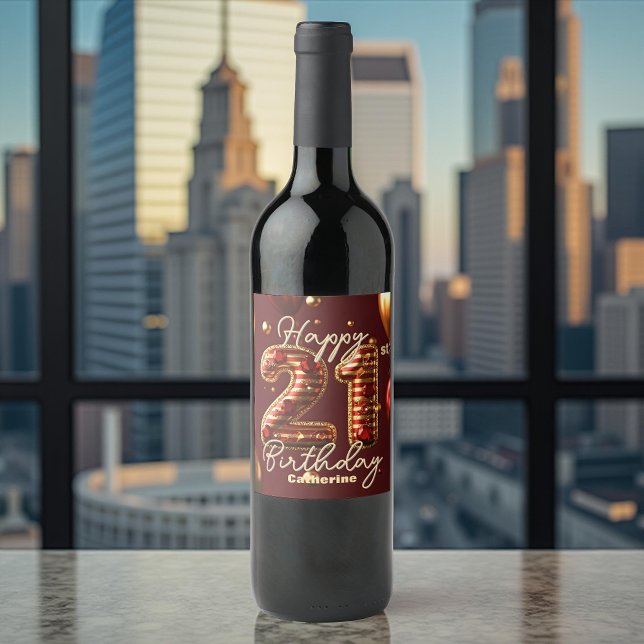Elegant Burgundy & Gold 21st Birthday Celebration Wine Label (Creator Uploaded)