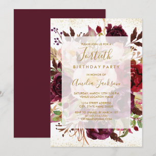 Elegant Burgundy Gold 40th Birthday Invitation