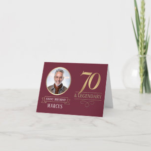 Elegant Burgundy & Gold 70th & Legendary Birthday Card