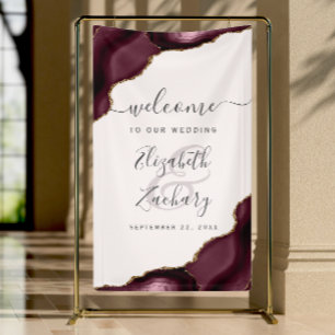 Elegant Burgundy Gold Agate Blush Wedding Welcome Banner