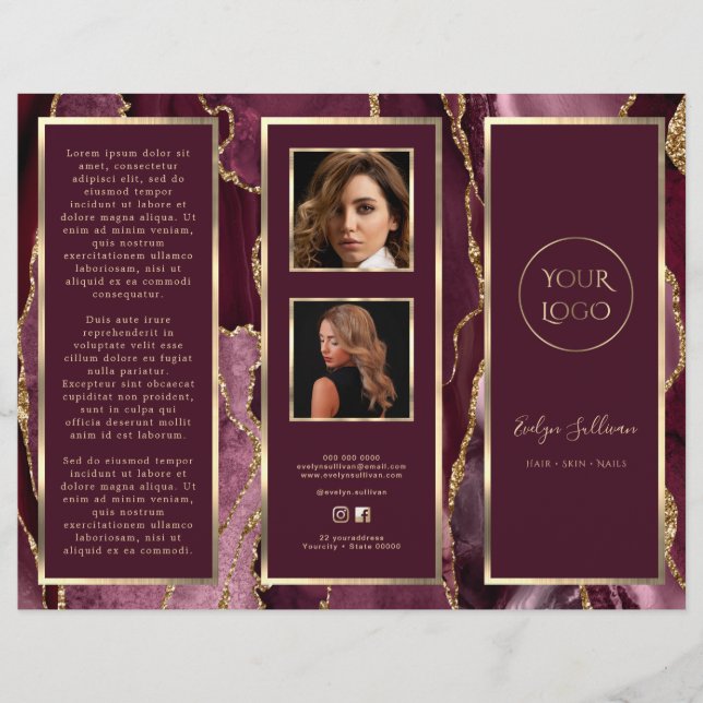 Elegant Burgundy Gold Agate Brochure (Front)