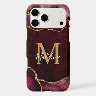 Elegant Burgundy Gold Agate Geode Monogram