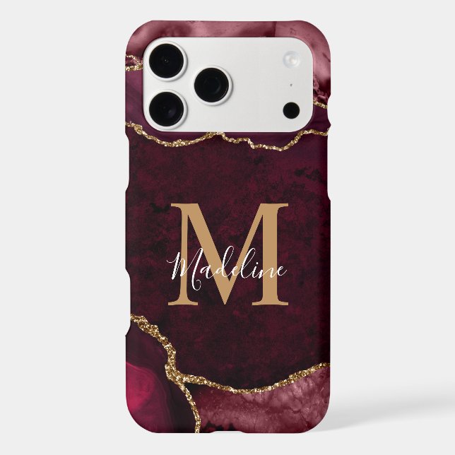 Elegant Burgundy Gold Agate Geode Monogram (Back)