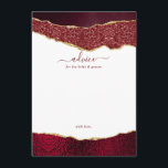 Elegant Burgundy & Gold Agate Wedding Advice Card<br><div class="desc">Celebrate in style with these modern and trendy advice cards. The design features a watercolor burgundy and gold glitter agate background with matching handwritten script font wording. These cards will allow your guests to write a note of advice for you to keep and read over in years to come. The...</div>