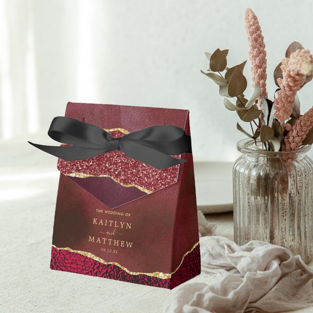 Elegant Burgundy & Gold Agate Wedding Favour Box (Creator Uploaded)