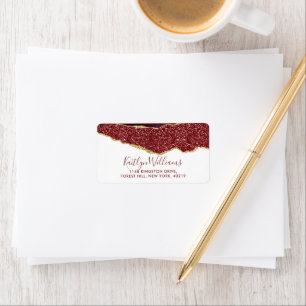 Elegant Burgundy & Gold Agate Wedding Label