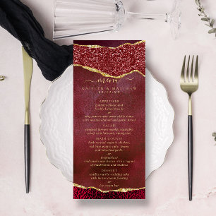 Elegant Burgundy & Gold Agate Wedding Menu