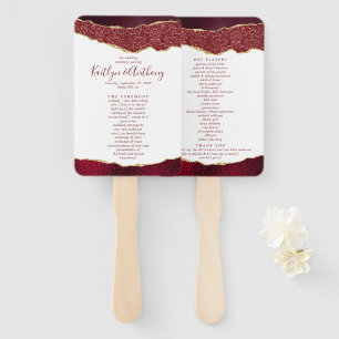 Elegant Burgundy & Gold Agate Wedding Program Hand Fan