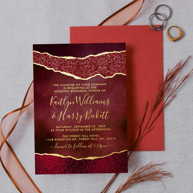 Elegant Burgundy & Gold Agate Wedding Rehearsal (Creator Uploaded)