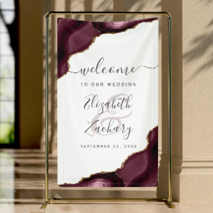 Elegant Burgundy Gold Agate Wedding Welcome Banner