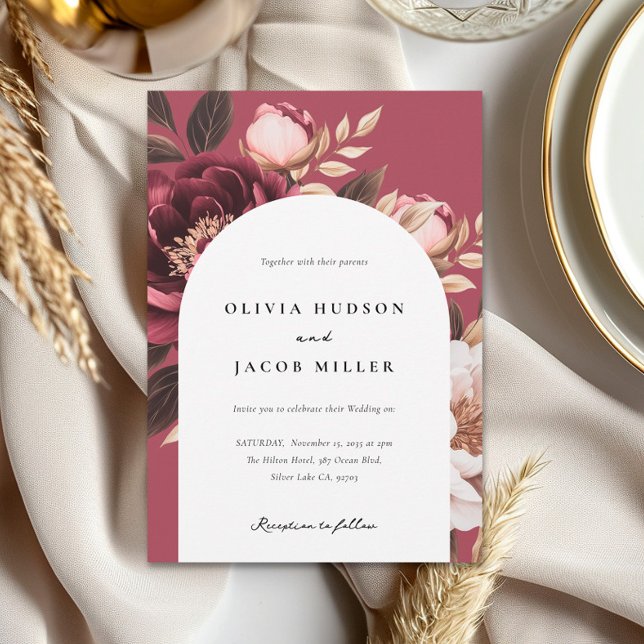 Elegant Burgundy Gold Arch Wedding Invitation (Creator Uploaded)